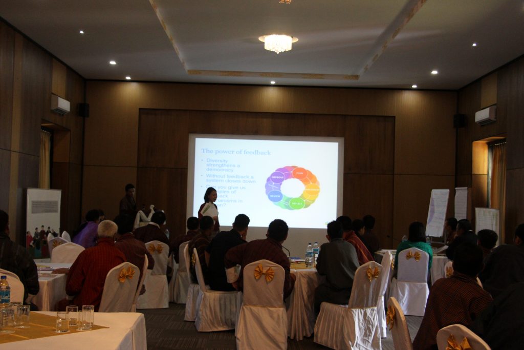 Pek-Dorji, executive director of BCMD presenting on the power of feedback. 